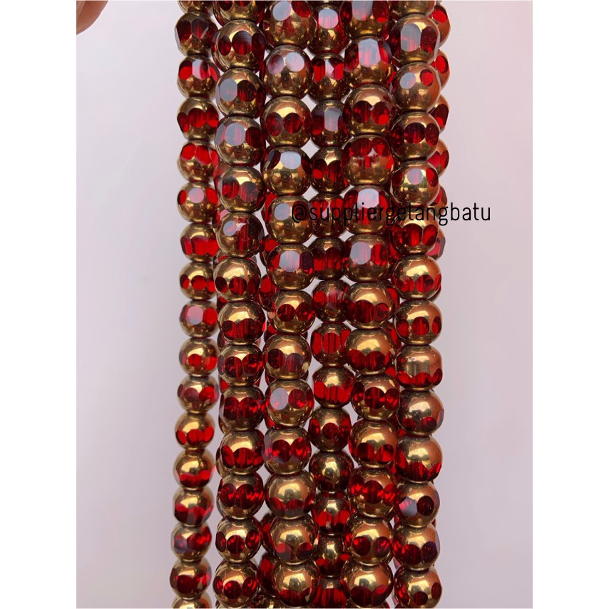 kristal BINGKAI GOLD 10mm merah bahan spacer gelang kalung pembatas