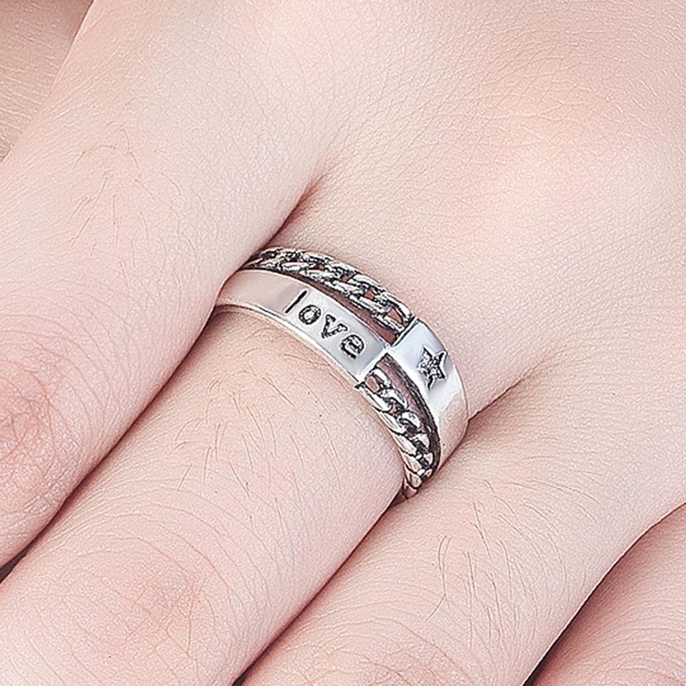 925 Perak Cincin Untuk Wanita/pasangan Cincin Dapat Disesuaikan Bintang Lima Cinta Retro Perhiasan