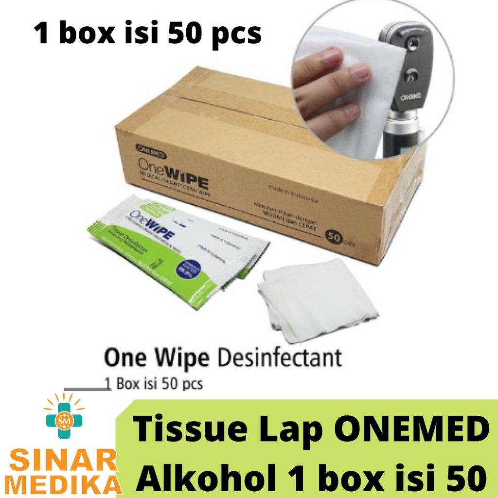 TISSUE ALKOHOL 70% 1 BOX ISI 50 ONE WIPE DESINFEKTAN ONEMED . TISU BASAH DISINFEKTAN