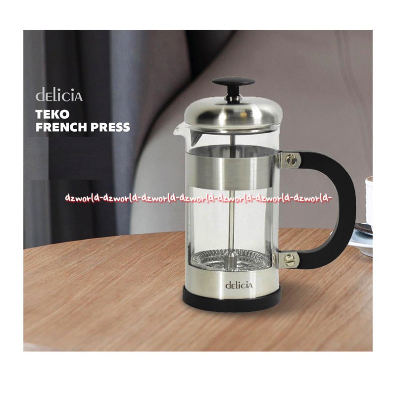 Delicia French Press 1Liter Silver Alat Teko Kopi Seduh Coffee Alat Press Kopi Deliccia Penyaring Saringan Kopi