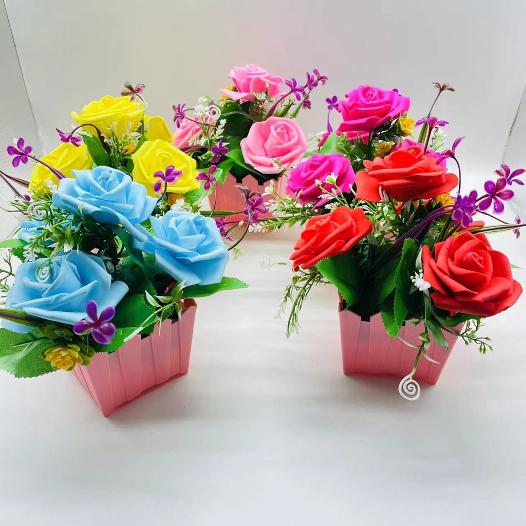 AND / COD / Pot Tanaman Bunga Mawar Hias Plastik Dekorasi Rumah Murah Bunga Hias Mini Artificial Flowers PBP105