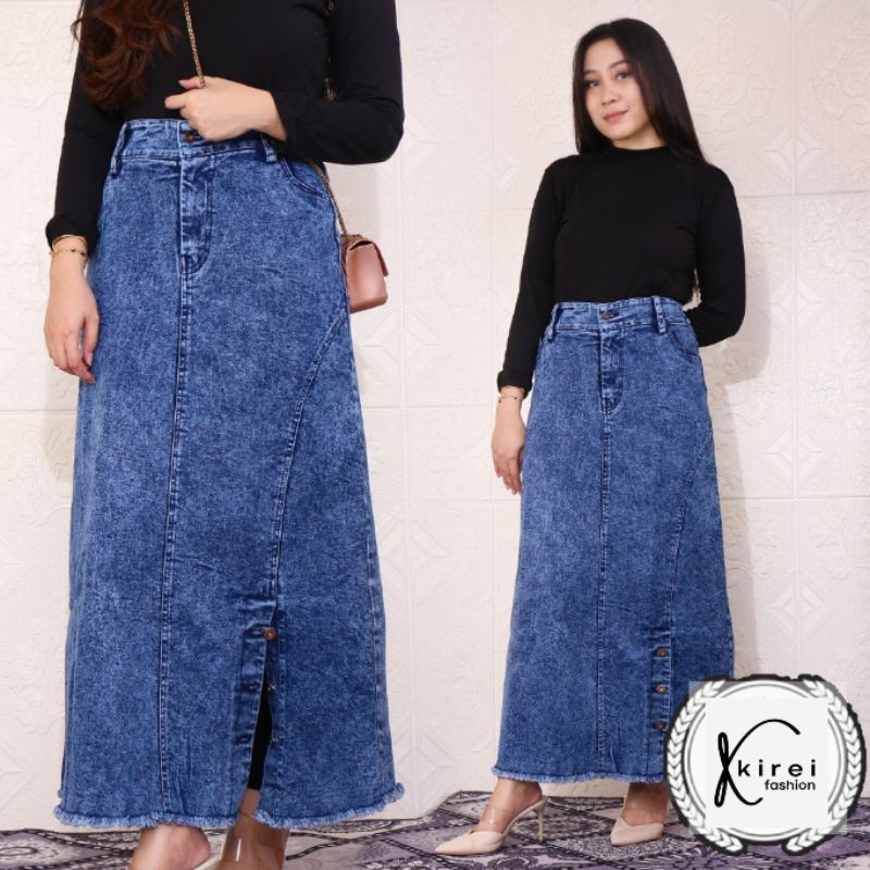 Sania #039 Rok Jeans Span Panjang Warna Snow Variasi Kancing Rawis Fit L-XXL/Kirei Fashion Jeans-2