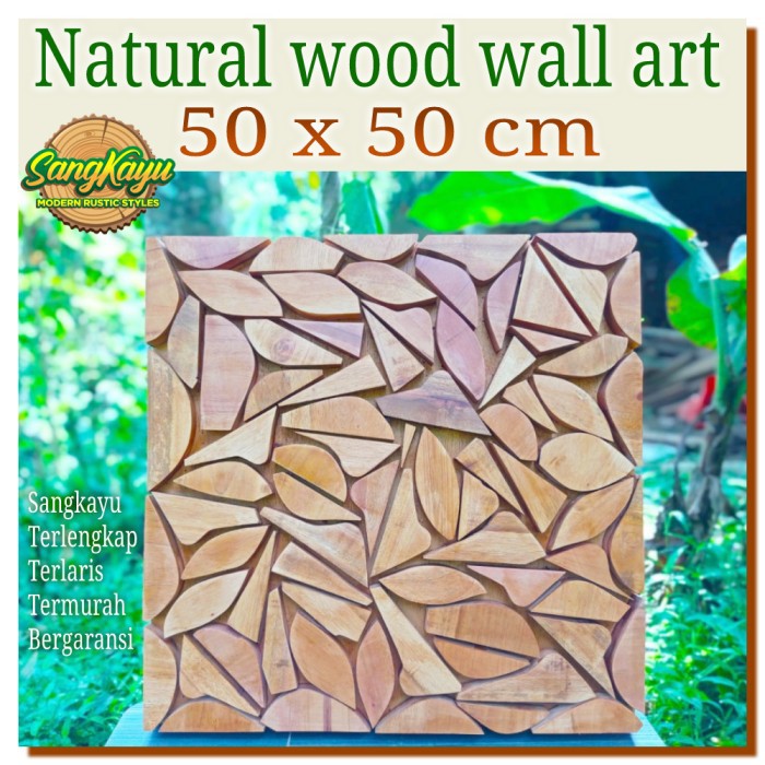 Tree Slice Wall Art 50x50cm hiasan dinding kayu alami bukan wallpaper