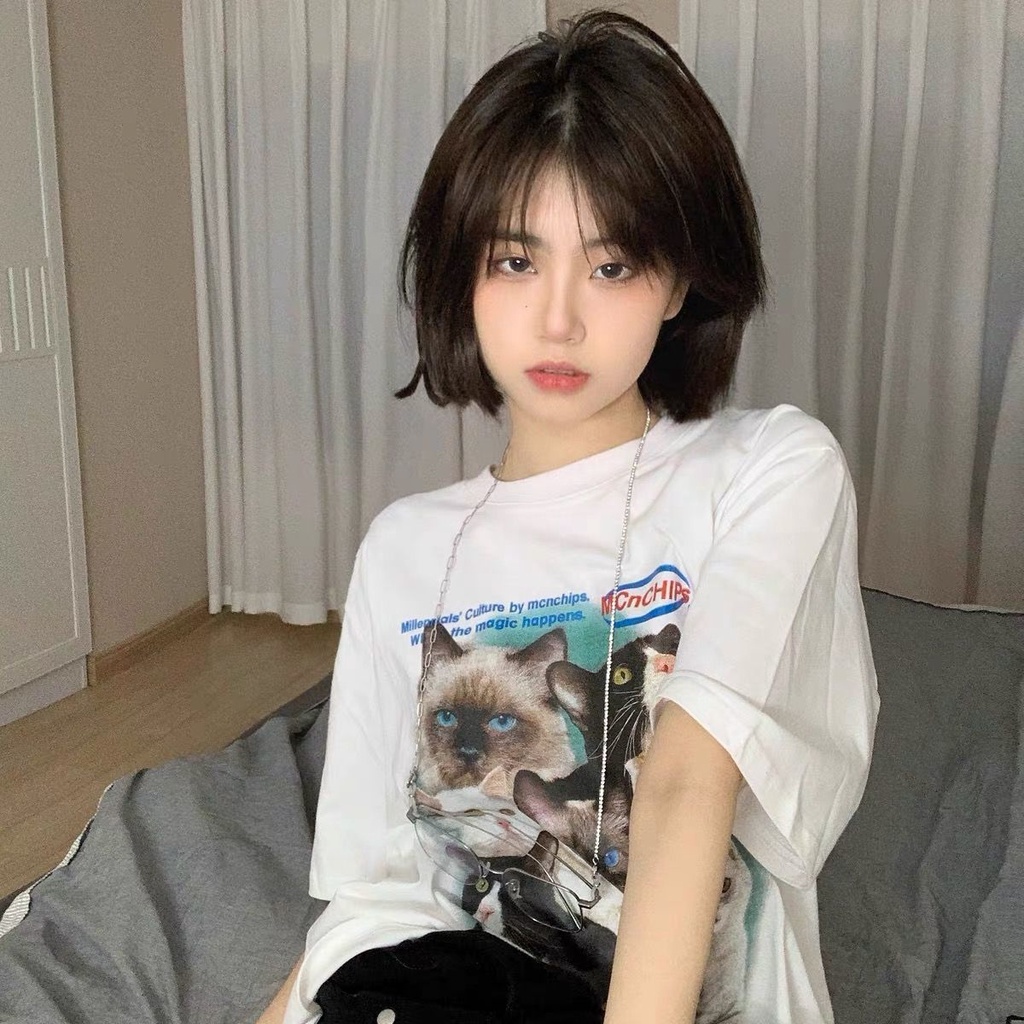 Red Fashion Wanita Lengan Pendek T-Shirt Versi Korea Baru Gaya Port Siswa Lengan Pendek Gaya Harajuku Atas