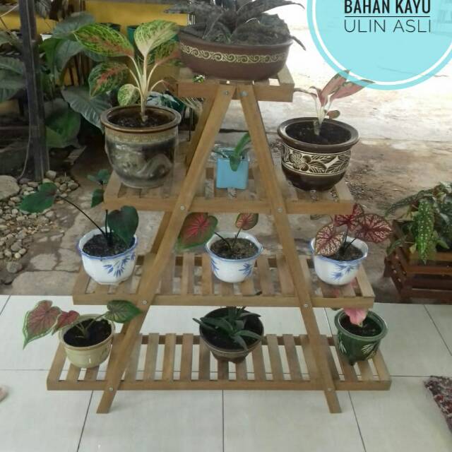 Rak Pot Bunga Bahan Kayu Ulin