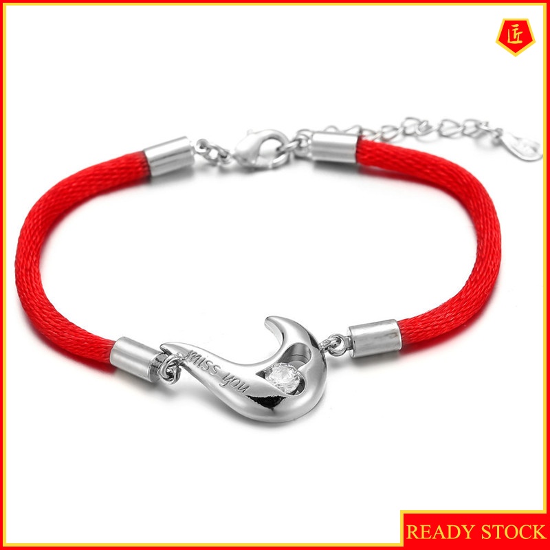 [Ready Stock]Hollow Diamond Red Rope Couple Bracelet