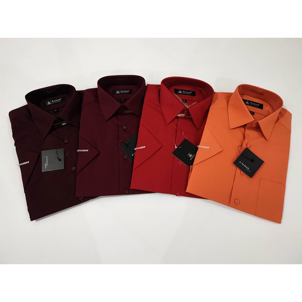 Kemeja ALISAN Polos Lengan PENDEK Regular Fit ( MERAH BATA , MERAH , MAROON , MERAH HATI )