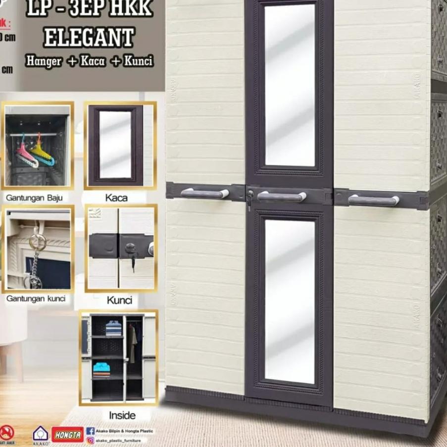 9.9✔️LEMARI PLASTIK AKAKO 3 PINTU ELEGANT KACA|RA9