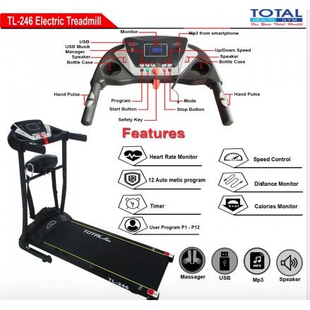 TL 246 TREADMILL LISTRIK MANUAL INCLINE TOTAL FITNESS ORIGINAL