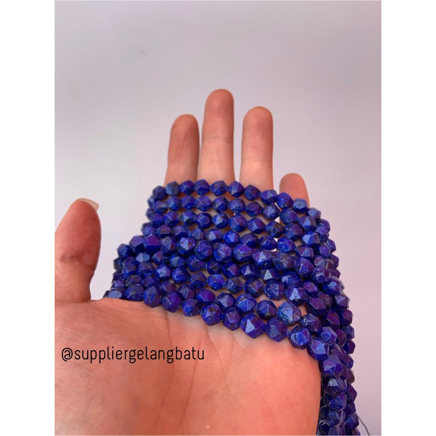 batu faceted hexagon Stone 8mm lapis lazuli biru bahan gelang kalung