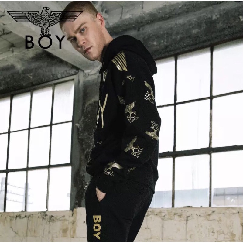 BOY29 SWEATER HOODIE BOY LONDON IMPORT GOLD ON BLACK PRIA WANITA BIG OVER SIZE