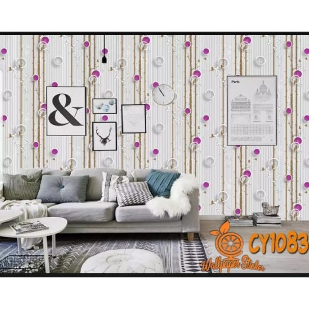 Wallpaper Dinding Motif Pohon Polkadot Ungu