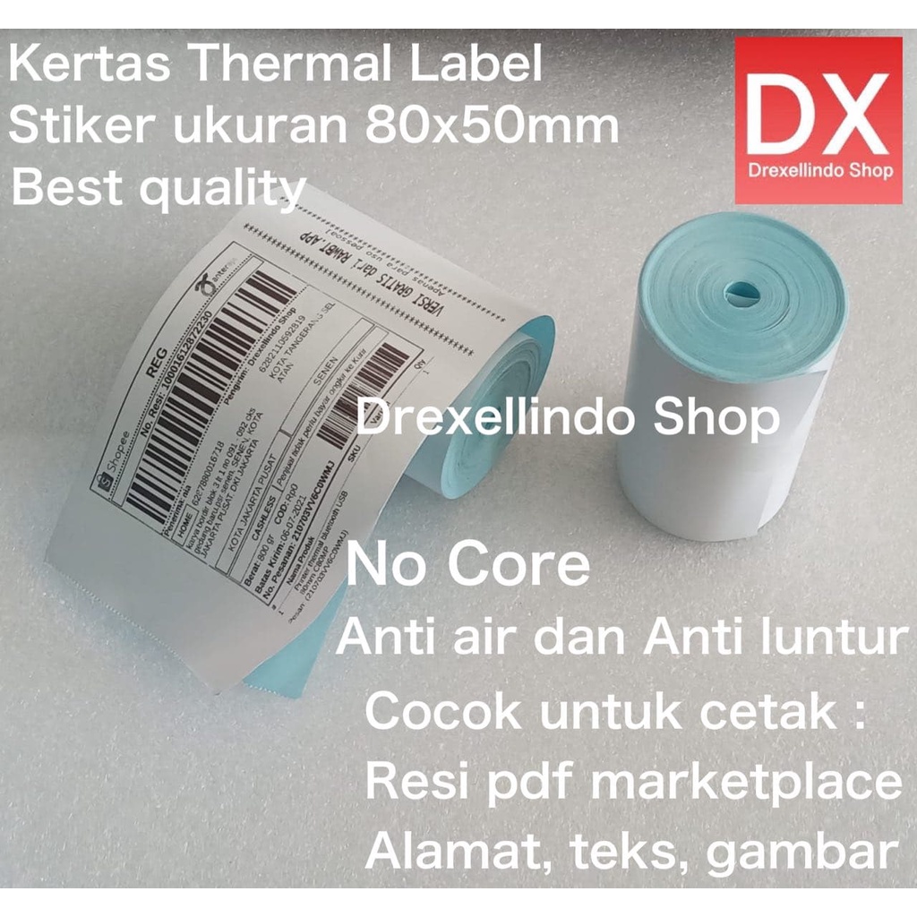 Kertas Thermal Label Stiker 80x50mm Cetak Resi PDF