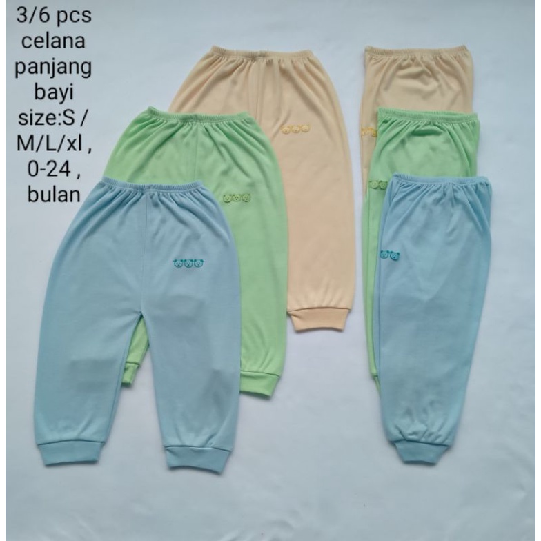 (3 Pcs)Celana Panjang Bayi Unisex( 0-24 bulan)Size S,M,L, XL, Warna Polos