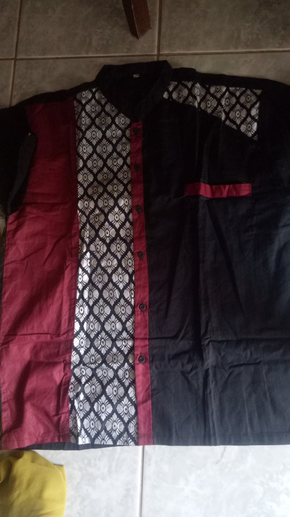 Kemeja Pria Kasual Lengan Pendek Motif Slempang Maron Hitam Abu Size M L Xl