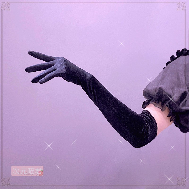 ◄Sarung Tangan Beludru Lolita Hitam Gelap Wanita punk gothic dengan panjang lengan dan lengan panjan