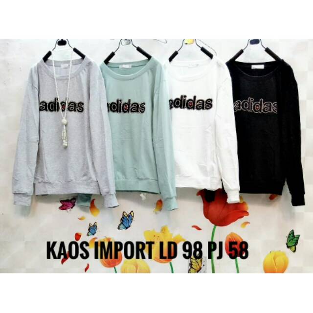 kaos import adidas lengan panjang murah abu mint putih hitam