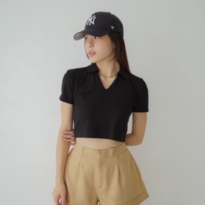 Gigi Crop Polo Top — Ocha Wear | Kemeja Shirt Wanita | Baju Kaos Wanita