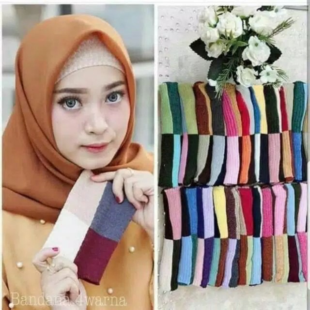 BANDANA RAJUT KOTAK 4 CIPUT warna zigzag 4tone tartan cantik muslimah fashion bando hijab melar