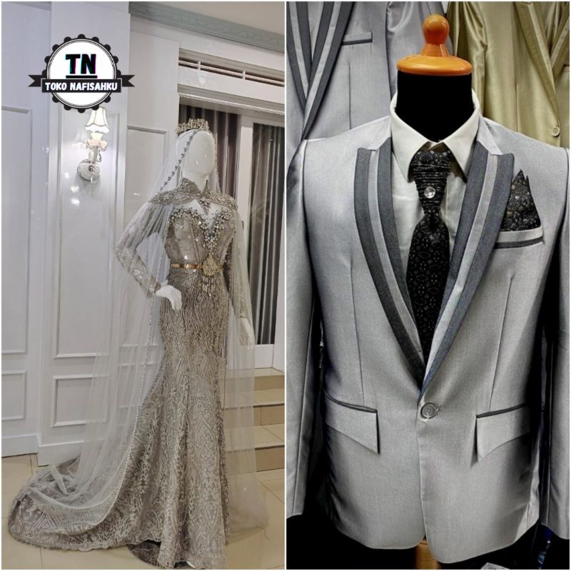 dress pengantin payet modern | gaun pengantin akad | wedding dress couple | kebaya pengantin payet