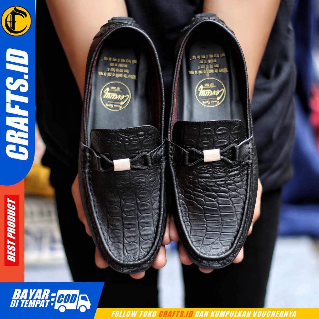 Sepatu Casual Pria Sepatu Slip On Pria Kulit Asli Kerja Kantor Kuliah Kondangan Sepatu Slop Pria Sepatu Hitam Pria CRAFTS PARIZ