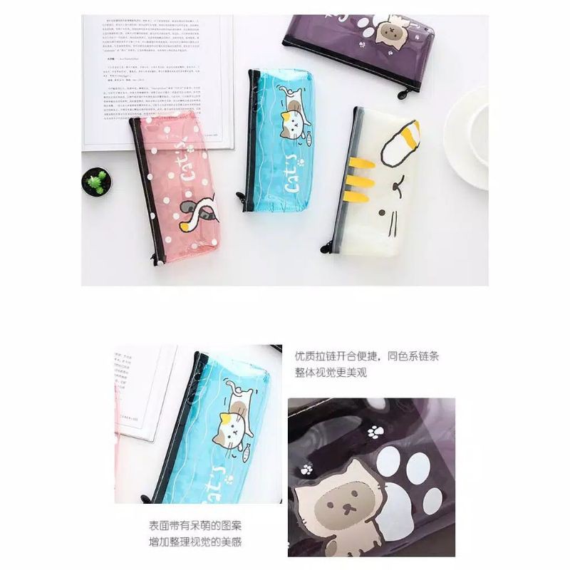 

kotak pensil bening karakter kucing