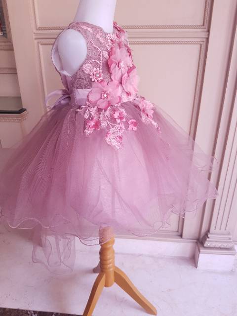 GA2567 PREMIUM NICOLINE  DRESS DUSTY ROSE gaun pesta tutu ulang tahun anak perempuan princess import