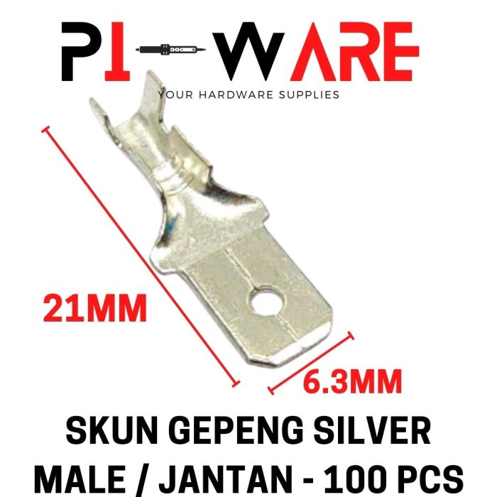 Skun Gepeng 100 Pcs Silver Male Jantan Ukuran 6mm Besar Motor Mobil