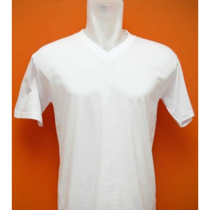 Kaos Polos V-neck / Vneck Pria & Wanita-Kombet Putih,24s