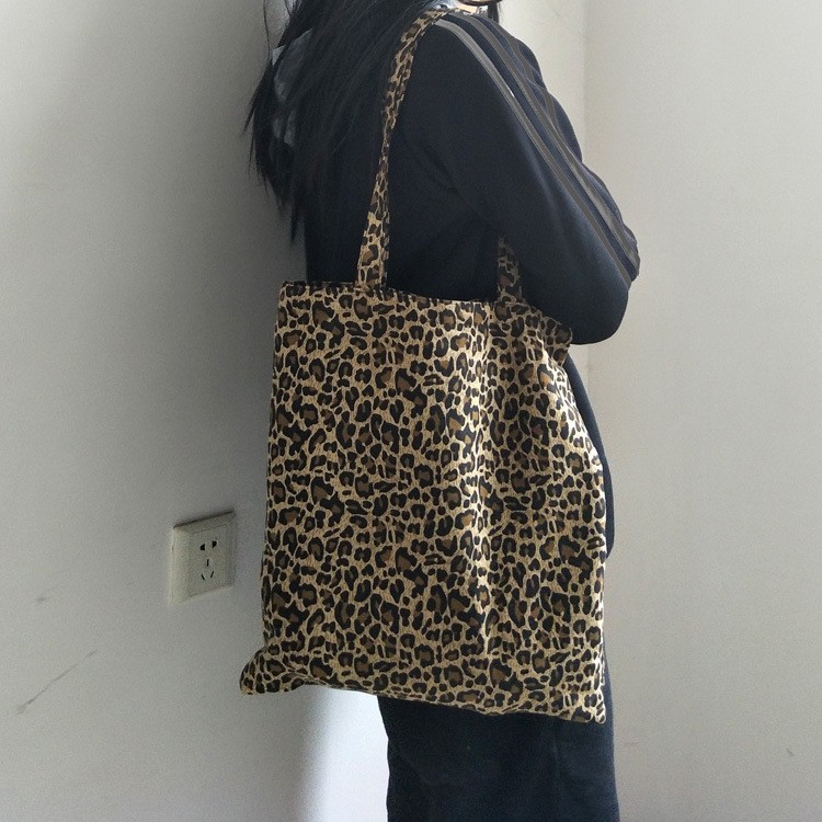 TC-100 tas canvas tote bag bahu leopard print import korea jepang high quality