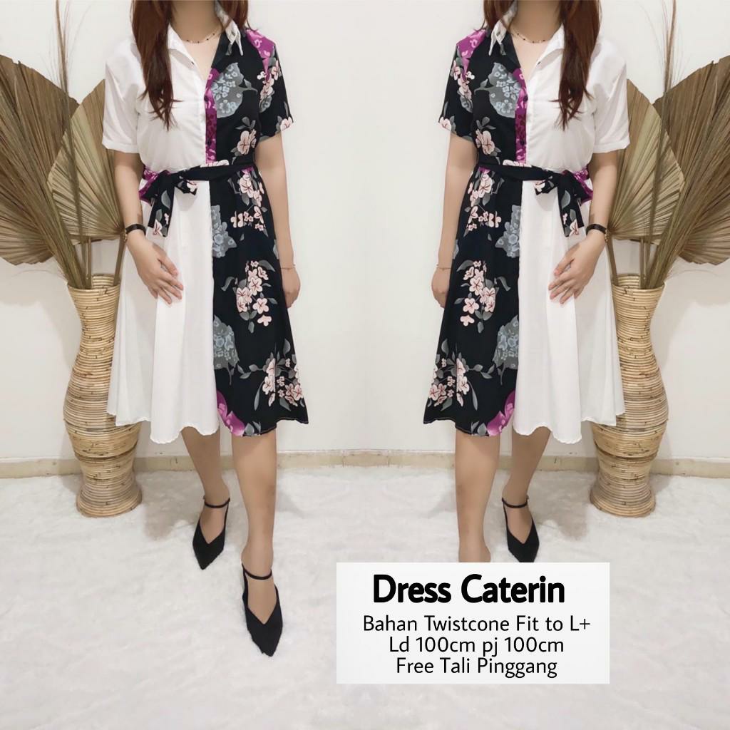 ZRS Dress Caterin Twistcone Premium Combinasi UK L-XL LD 100 CM PJ 100 CM