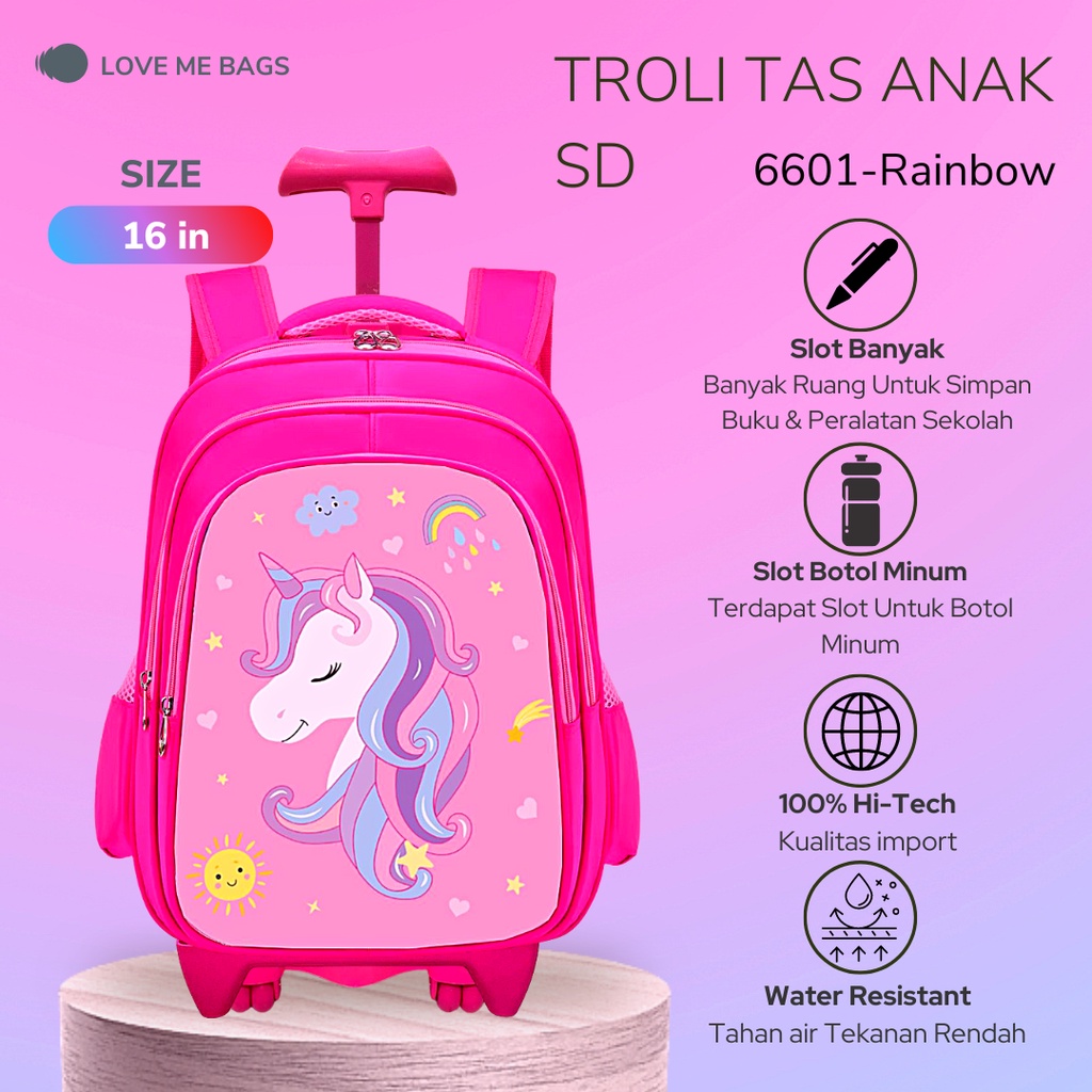 LMB Tas Troli Anak Sekolah Perempuan SD model terbaru import 2022 premium Karakter lucu Unicorn rainbow Tas troli anak perempuan sd besar Ransel troli anak perempuan unicorn Tas anak perempuan sekolah murah Tas anak karakter lucu