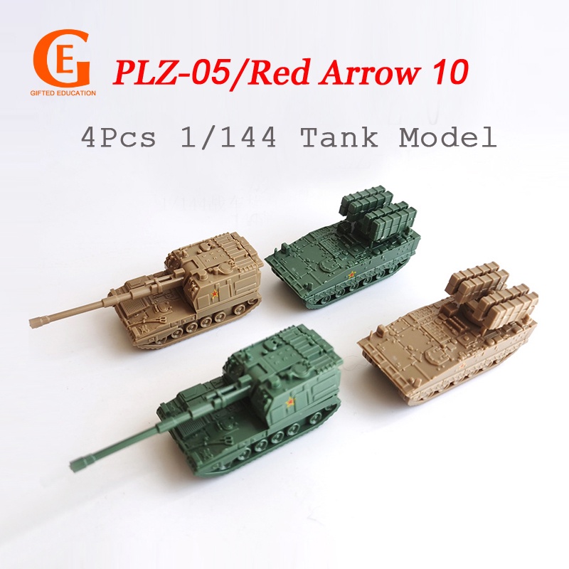 4pcs Mainan Model Tank Militer PLZ-05 Red Arrow 10 Mini Skala 1 / 144
