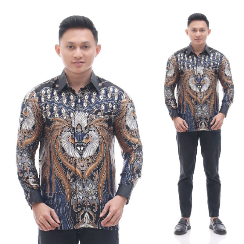 KEMEJA BATIK LENGAN PANJNG  MOTIF CLASIK BAHAN SEMI SUTRA BERFURING SIZE M, L, XL, XXL, JUMBO  BATIK