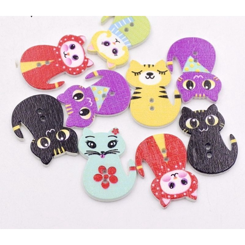 (5pcs) kancing kayu KUCING BESAR import