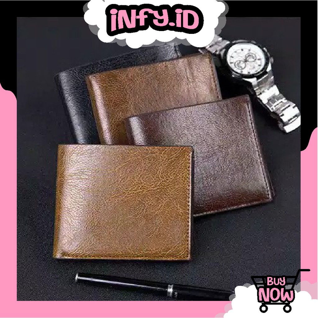 INFY - Dompet Pria Kulit Lipat PU Short Wallet Versi Pendek D010 Import Murah