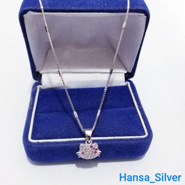 Terlaris.. Kalung Perak Anak Silver Asli 925 Lapis Emas Putih Liontin Hello Kitty