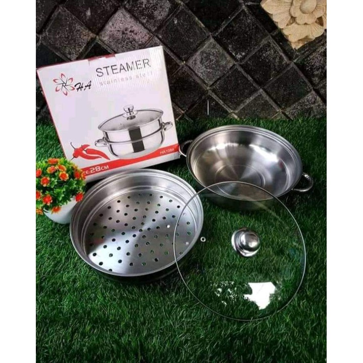 Steamer Stenlis S/2 28Cm HA-1085 Multi/ Panci/pengukus tutup kaca