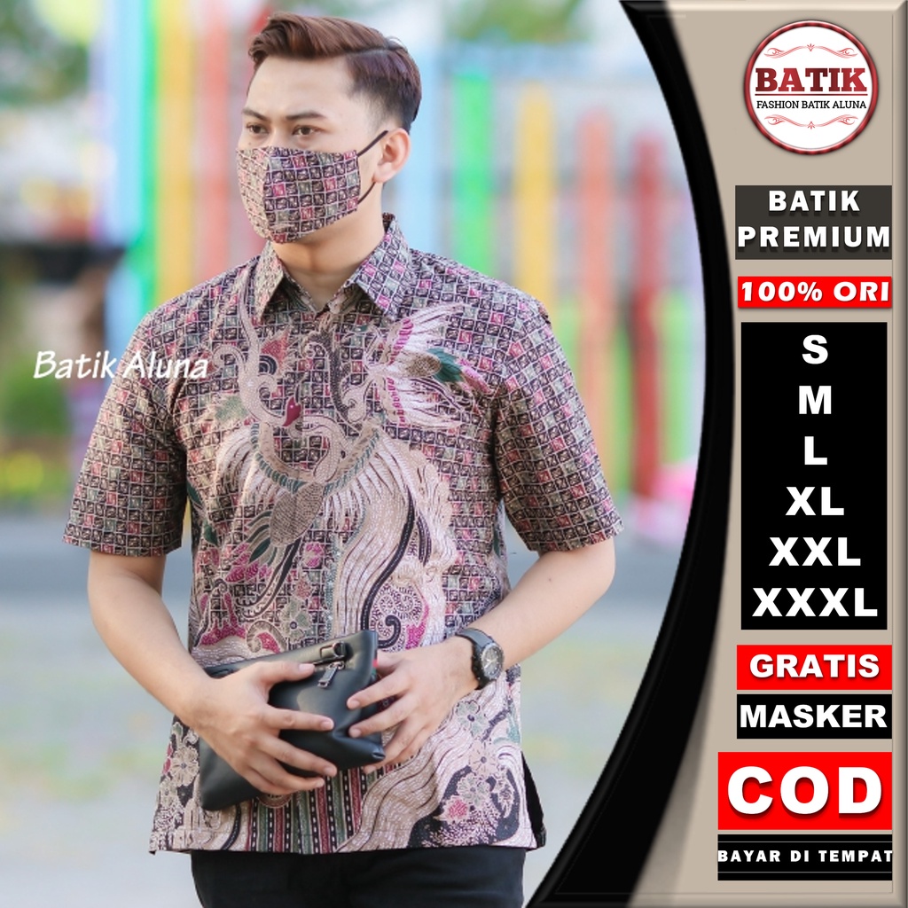 Baju Batik Pria Lengan Pendek Dan Panjang Premium Modern Terbaru Lapis Furing Original Reguler Kemeja Batik Pria Batik Wanita Couple Hem Batik Pria Premium Modern Seragam Kantor/Kerja FASHION BATIK ALUNA