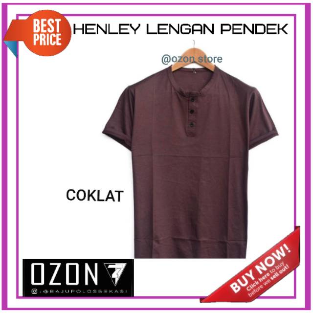 Kaos henley baju kancing polos warna coklat