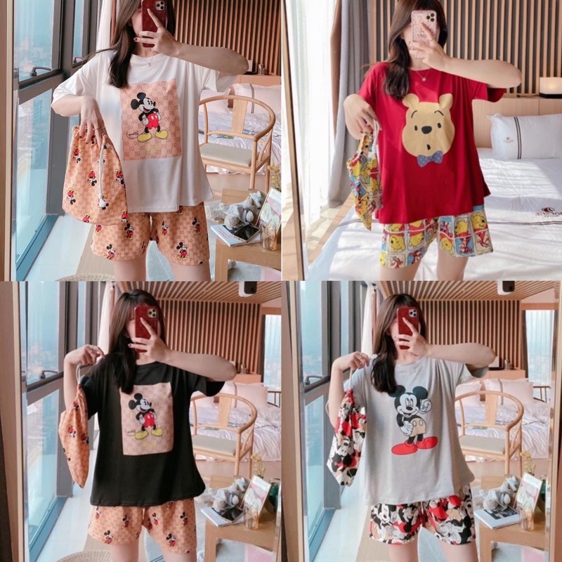 HP105 • Baju Tidur HotPants Import • Kaos Lengan Pendek Celana Pendek • Fashion Wanita