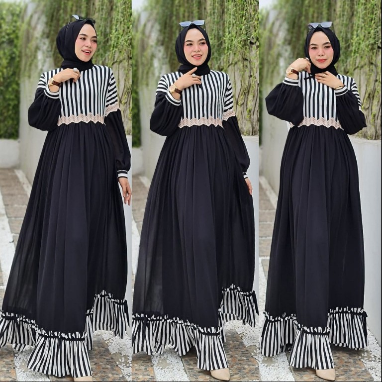 Gamis KIMIKO LINE (BLACK) Original by  ALDISA