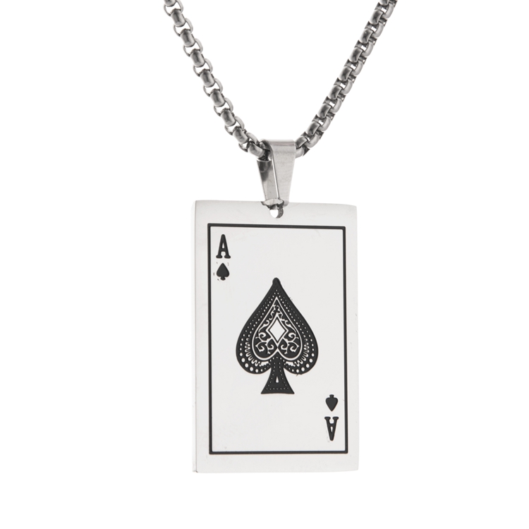 Poker Necklace Ace Of Spades Pendant Titanium Steel Chain Jump Di Hip Hop Trendy