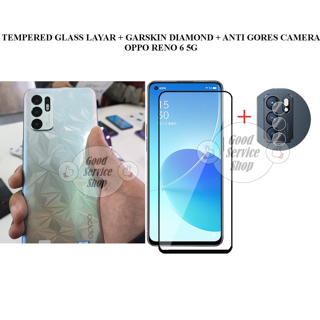 Oppo Reno 6 5G 3in1 Garskin Diamond Tempered Glass Layar