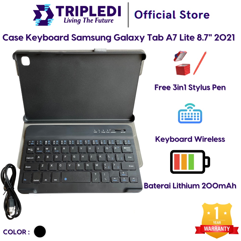 TRIPLEDI Case Samsung Galaxy Tab A7 Lite 2021 SM-T220 SM-T225 8.7 inch Keyboard Wireless Bluetooth Magnetic Removable Free Stylus Pen Flip Casing Leather Sarung Pelindung Shockproof Tablet Android Book Cover Folio Protektif Stand Built-in