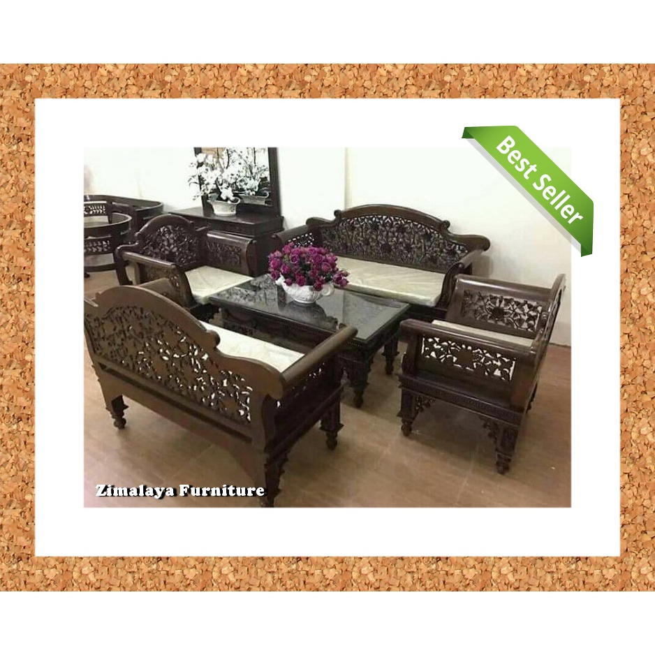 Set Kursi Tamu Ukir Mawar Bahan Kayu Jati Berkualitas, KURSI TAMU UKIR MAWAR