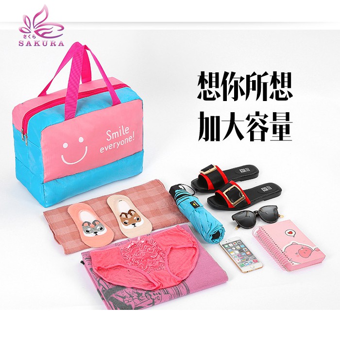 Tas Koper Jinjing Smile Bonjour 3 Layer Fold Travel Bag ADA TEMPAT SEPATU anti air - sosoyo