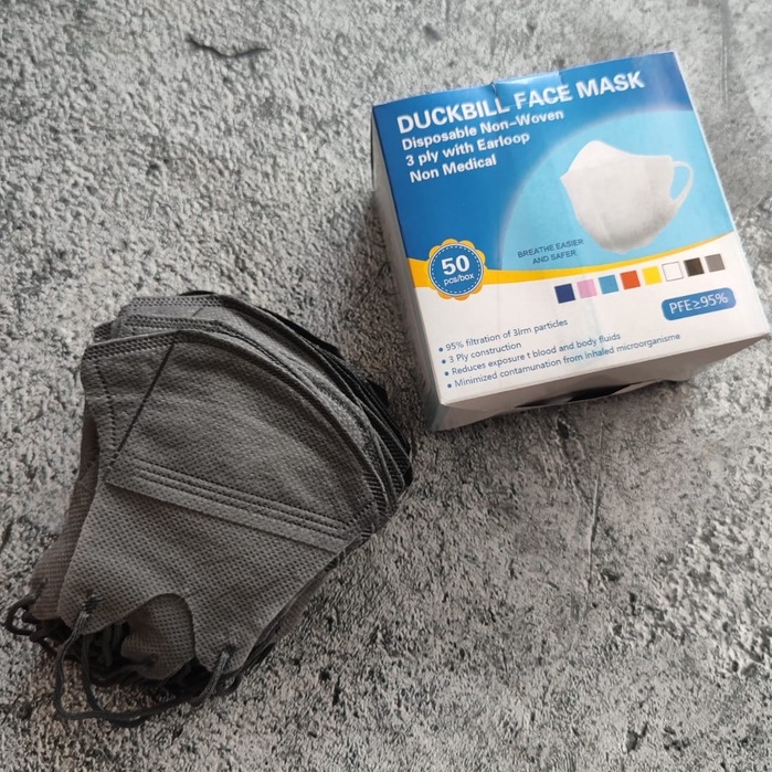 FACE MASK GREY DUCKBILL - MASKER DUCKBILL 3PLY WARNA GREY ABU GARIS FM