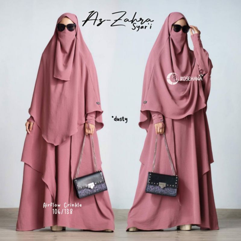 setelan syari umroh haji wanita gamis set khimar cadar az-zahra azzahra azahra syar'i mat airflow cr