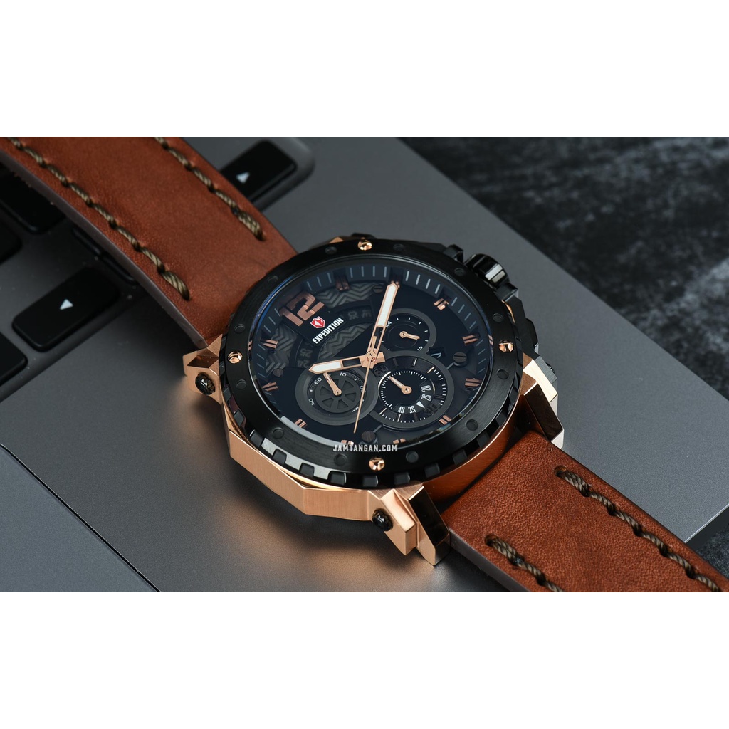 Expedition E 6402 BC LBRBA Men Black Dial Brown Leather Strap